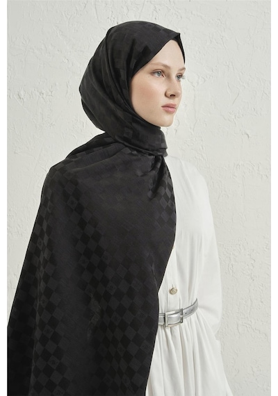Armine Elegance İpek Pamuk Dama Şal 01 Siyah
