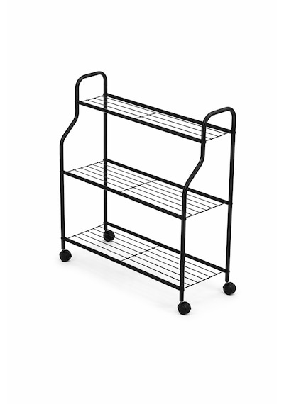 Modern Siyah 3 Katlı Metal Tekerlekli Mutfak Ve Dekoratif Saksılık Çiçeklik Dayanıklı Raflı Stand-organizer Siyah