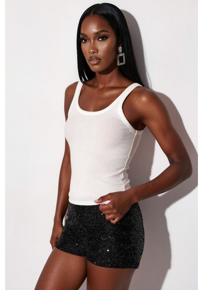 Hiccup Busem Kolsuz Ribanalı U Yaka Tank Top Beyaz