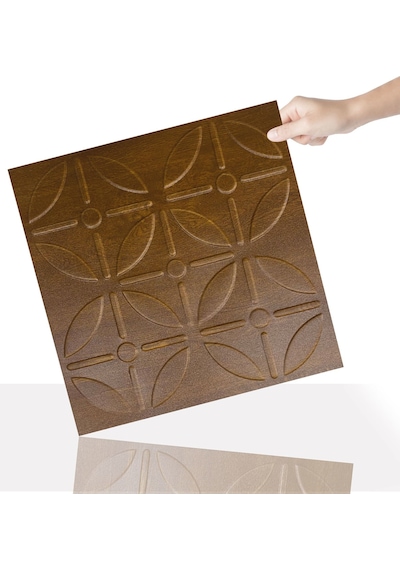 3 Boyutlu Duvar Paneli Kabartmalı Geometrik Yuvarlak Desen Pvc 41x41 Cm/ 6 Adet /1 M² Altın Meşe