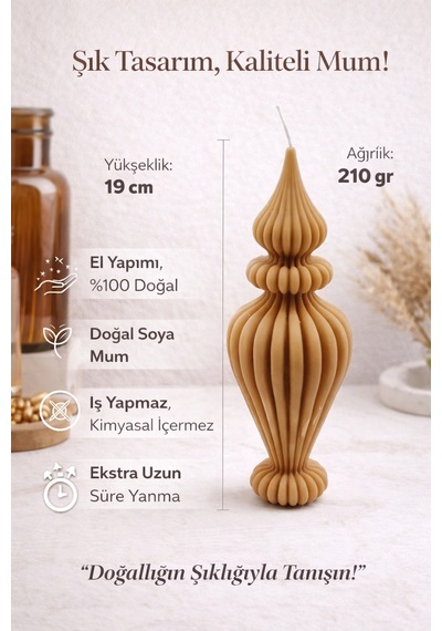 Dekoratif Lüks Soya Mum,el Yapımı Doğal Mum,uzun Yanma Süreli Ev Hediyesi,ev Süsü Kahverengi 210 G Kahverengi