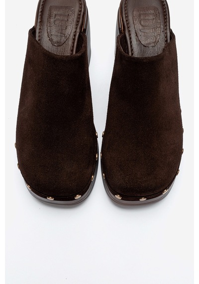 Luvishoes Bellune Kahverengi Süet Hakiki Deri Perçin Detaylı Kadın Kalın Topuklu Terlik Luvishoes Bellune Kahverengi Süet Hakiki Deri Perçin Detaylı Kadın Kalın Topuklu Terlik