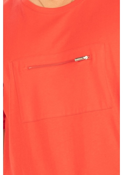 Peraluna Ön Orta Fermuarlı Düz Kesim Kırmızı Erkek T-Shirt-Kırmızı