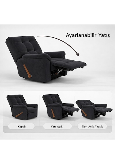 Smarto Relax Ticino Manuel Mekanizmalı Ergonomik Tv Koltuğu Berjer Baba Koltuğu Siyah
