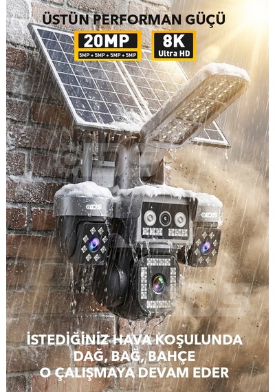 20mp 8k 4 Kamera 1 Otomatik 100gb İnternet Ve 128gb Sd Kart Dahil 4g Solar Güneş Enerjili Kamera