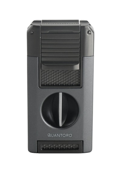 Quantoro Çift Torch Pürmüz V-cut/delicili/iğneli Gri Metal Puro Çakmağı - Trz1098