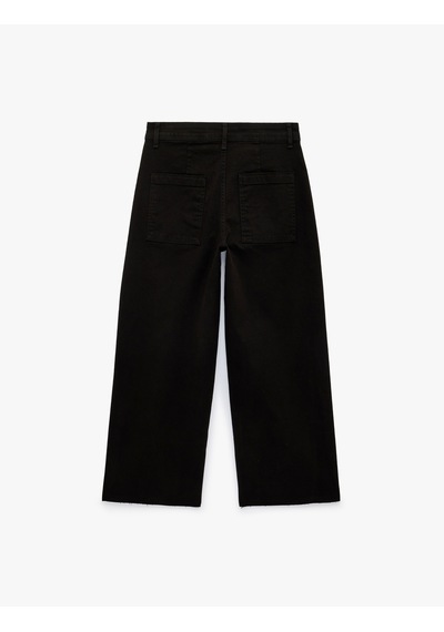 Koton Cepli Rahat Kalıp Kesik Paça Yüksek Bel Jean Pantolon - Culoette Jean Siyah 7wal40002mw