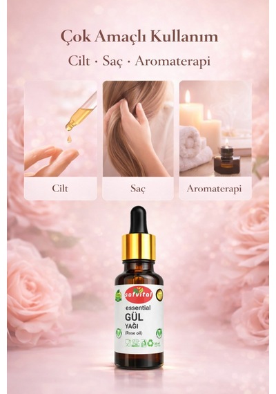Safvital Gül Yağı 20 Ml Aromatik Bakım Yağı Cilt Saç Ve Aromaterapi İçin Kalıcı Zarif Koku
