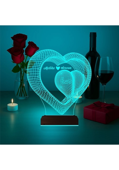 Luvivia Kalp Sevgiliye Hediye Kişiye Özel 3d Lamba - Masa Gece Lambası V27 Şeffaf