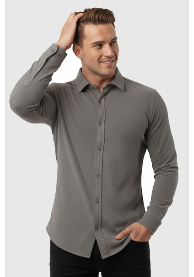 Deepsea Toprak Slim Fit Örme Kumaş Likralı Erkek Gömlek Nefes Alan Esnek Ve Modern Tasarım 2602604 Kahverengi