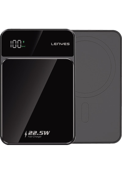 Lenyes Pw126d Dijital Led Ekranlı Kablosuz Şarj Özellikli Powerbank 22.5w 10.000mah Siyah