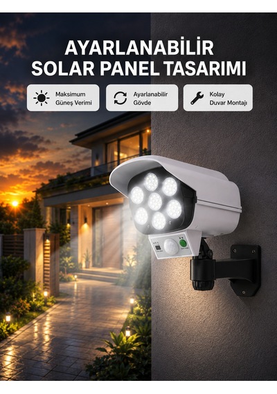 Güneş Enerjili 2'si 1 Arada Güvenlik Lambası Kamera Görünümlü Ip65 Pvc+pc Sarı