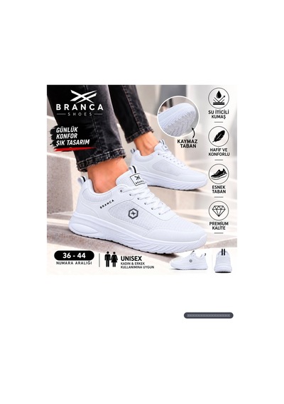 Branca Unisex Erkek Kadın Yarı Ortapedik Günlük Spor Sneaker Yürüyüş Outdoor Ayakkabı Beyaz