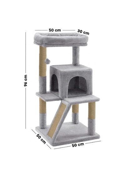 Missidea Nrs-0091 Teraslı Dekoratif Kedi Tırmalama Evi Gri