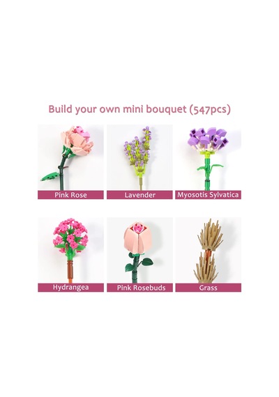 Fun4kid Mini Bricks Çiçek Buketi Yapı Seti, Yapay Çiçek Yapı Taşları, Ev Dekorasyonu, 547 Parça Yaratıcı Botanik Koleksiyonu, 8-12 Yaş Arası Kızlar İçin