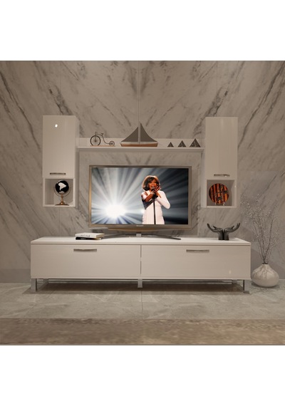 Decoraktiv Eko 5da Mdf Std Krom Ayaklı Tv Ünitesi Tv Sehpası Beyaz