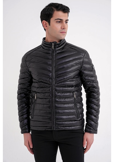 Slim Fit Hakim Yaka Yan Cepli Kaz Tüyü Siyah Şişme Mont Mt 176 Siyah