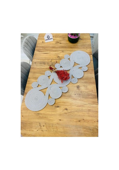 Jüt, Hasır,sarmal Model, Dekoratif Masa Örtüsü, Runner 40x110 Cm, Sehpa Örtüsü, Bohem Tarzı Gri Beyaz Gri Beyaz