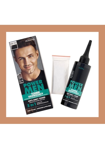 Power Men Anti-grey Toner 3ü1arada Saç Sakal Bıyık 03 Orta Kahverengi 3 Adet