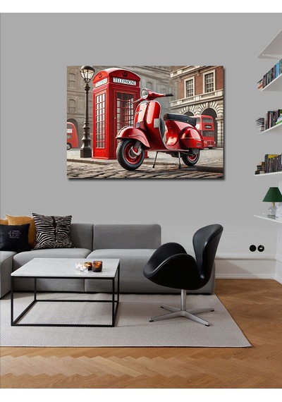 Kanvas Tablo Kırmızı Motosiklet Sokakta 50cmx70cm