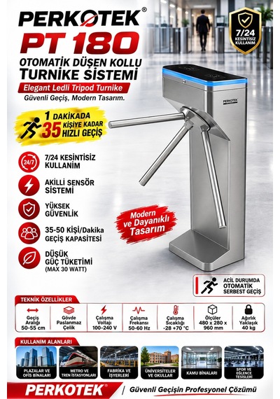 Als Pt 180 Otomatik Düşen Kollu Tripod Turnike Paslanmaz Çelik Led Li Hızlı Geçiş Sistemi