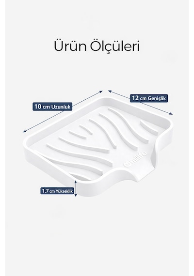 Beyaz Silikon Katı Sabunluk Vantuzlu Su Giderli Kaymaz Banyo Mutfak Organizeri 12 cm