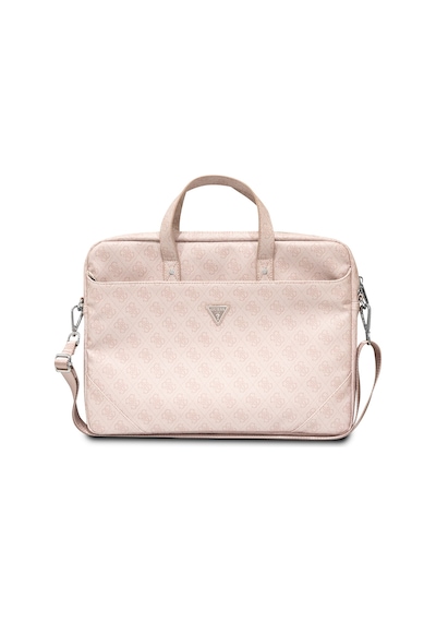 Guess 15-16 İnç Laptop Çantası Sıcak Damgalı 4g Desenli Üçgen Logolu Omuz Askılı Pembe