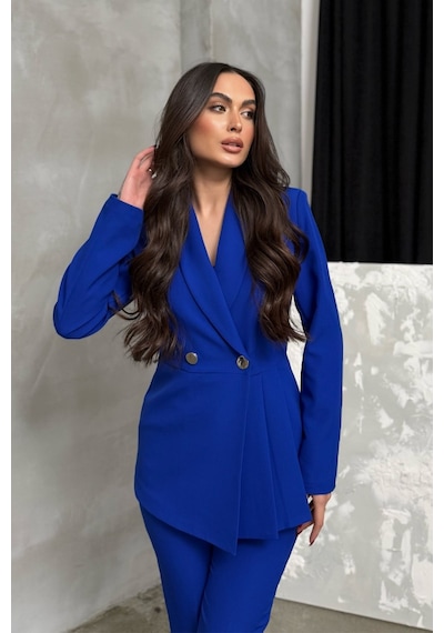 Msm Fashion Kadın İkili Blazer Ceket Pantolon Takım Pile Ve Düğme Detaylı Boru Paça Saks Mavisi Msm Fashion Kadın İkili Blazer Ceket Pantolon Takım Pile Ve Düğme Detaylı Boru Paça Saks Mavisi