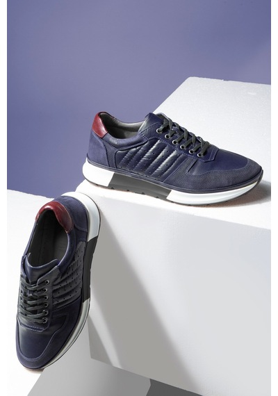 Ducavelli High Hakiki Deri Erkek Sneaker Ayakkabı, Low Top Sneaker, Hakiki Deri Sneaker Lacivert