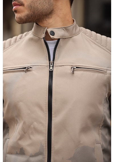 Mero Life Erkek Krem Su Ve Rüzgar Geçirmez Slim Fit Astarlı Mevsimlik Mont Krem
