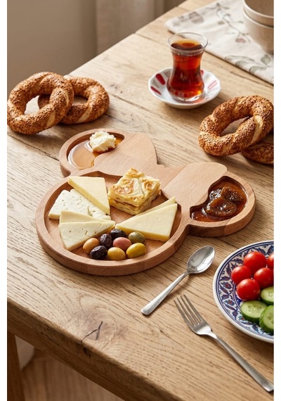 Miki Mause Papyonlu Ahşap Sunumluk Kahvaltı Ve Çerez Tabağı