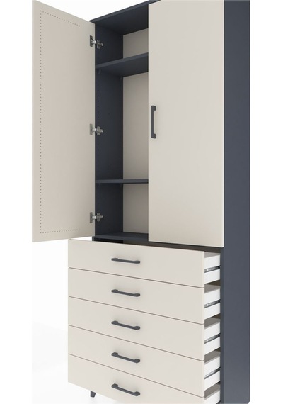 Arges Dolap 3 Raflı 5 Çekmeceli 2 Kapaklı 88x30x221 Antrasit-aytaşı Antrasit