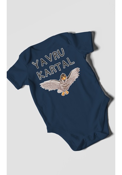 Yavru Kartal Baskılı Bebek Zıbını Çıtçıtlı Body %100 Pamuk Kısa Kol Lacivert