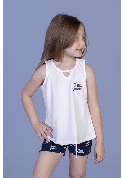 Toontoy Kids Toontoy Kız Çocuk I Love Summer Baskılı Şortlu Takım Ekru