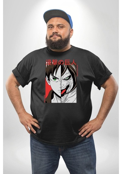 Angemiel Anime Titan Saldırısı Siyah Büyük Beden Erkek Kadın Unisex Basic Ön Baskılı Tişört Siyah