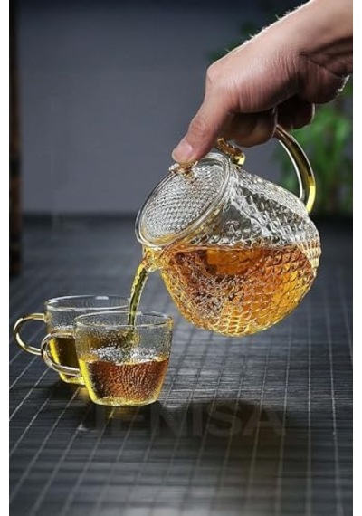 Cam Demlik 550 Ml - Dayanıklı Cam Süzgeçli Ve Altın Kulplu Çay Keyfi Diğer