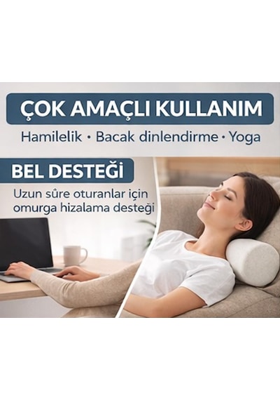 Visco Ortopedik Çok Amaçlı Silindir Yastık Boyun, Bel Ve Bacak Destekli Rulo Yastık Genel