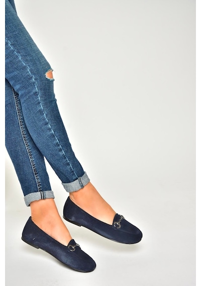 Fox Shoes R667001402 Lacivert Hakiki Deri Süet Kadın Babet Lacivert-süet Lacivert