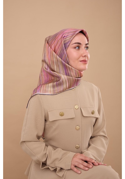 Silk Home Twill İpek Eşarp 11484-42 Mor, Pembe, Yavruağzı, Yeşil, Küf Yeşili