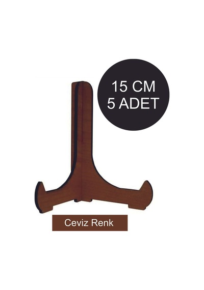 5 Adet Ceviz Ahşap Çerçeve Tabak Teşhir Ayağı Standı Sergi Ayak Ceviz