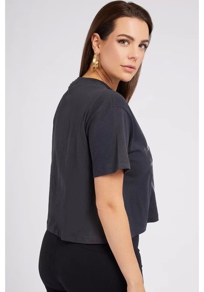 Guess Adele Crop Kadın Siyah T-shirt Çok Renkli