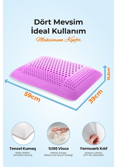 Viscofoam Air Terapi Hava Kanallı Ortopedik Yastık Visco Yastık Mor 60x40x16cm