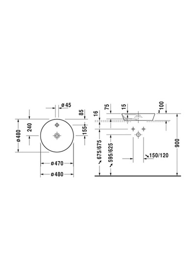 Duravit Cape Cod Batarya Delikli Çanak Lavabo 48 CM - 2328480000