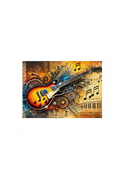 Renkli Gitar Çizimi Model Mdf Tablo