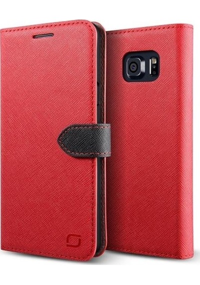 Lific Galaxy Uyumlu Note 5 Saffiano Diary Kılıf Red Black