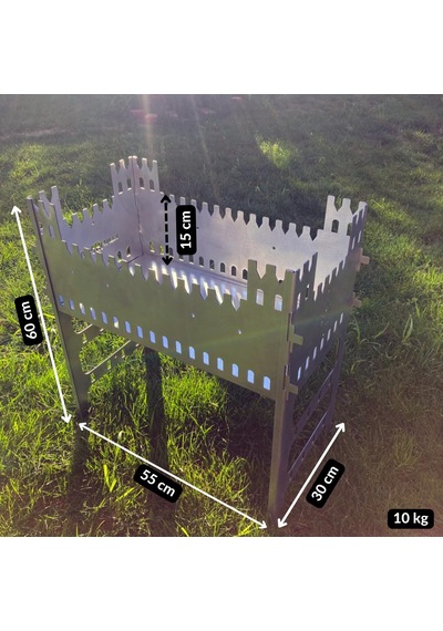 Kamp Ayısı Castlegrill 2mm Galvaniz Çelik, Katlanır, 13 Şiş Kapasiteli Şiş Mangalı Ve Ateş Çukuru Gri