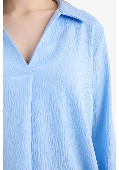 Defacto Relax Fit Gömlek Yaka Gofre Dokulu Uzun Kollu Bluz G9141ax26spbe316 Mavi-be316