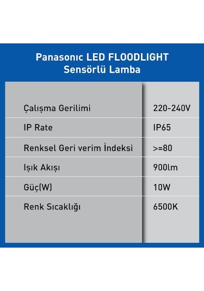 Led Projektör Sensorlü, Beyaz Işık 10w 900lm 6500k Standart