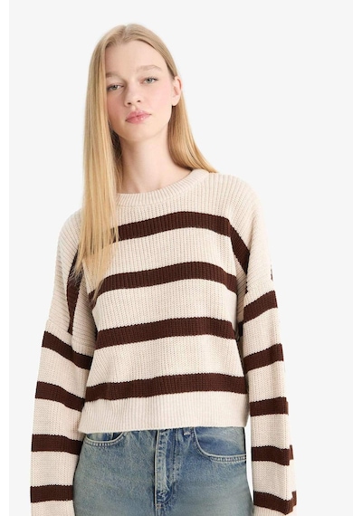 Defacto Coool Oversize Geniş Kalıp Bisiklet Yaka Çizgili Triko Kazak X4931az25wnbg644 Bej