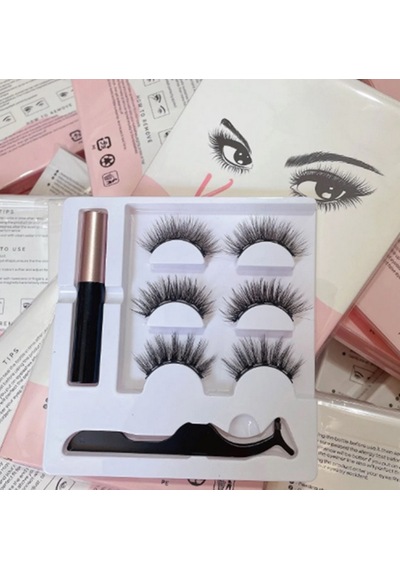 3d Manyetik 6 Adet Takma Kirpik Seti 3 Çift + 1 Adet Likit Eyeliner Yapıştırıcı + Kirpik Cımbızı